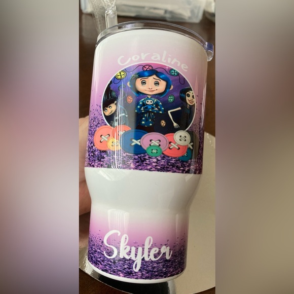 NWT Custom Tumbler Caroline Image With Skyler Printed On Bottom W/Handle Straw - Picture 6 of 16